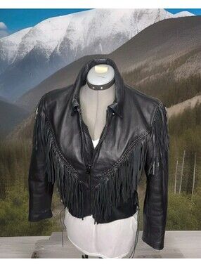 Real Leather Milwaukee Riding Jacket Biker Motorcycle Tassel Fringe Womens Small